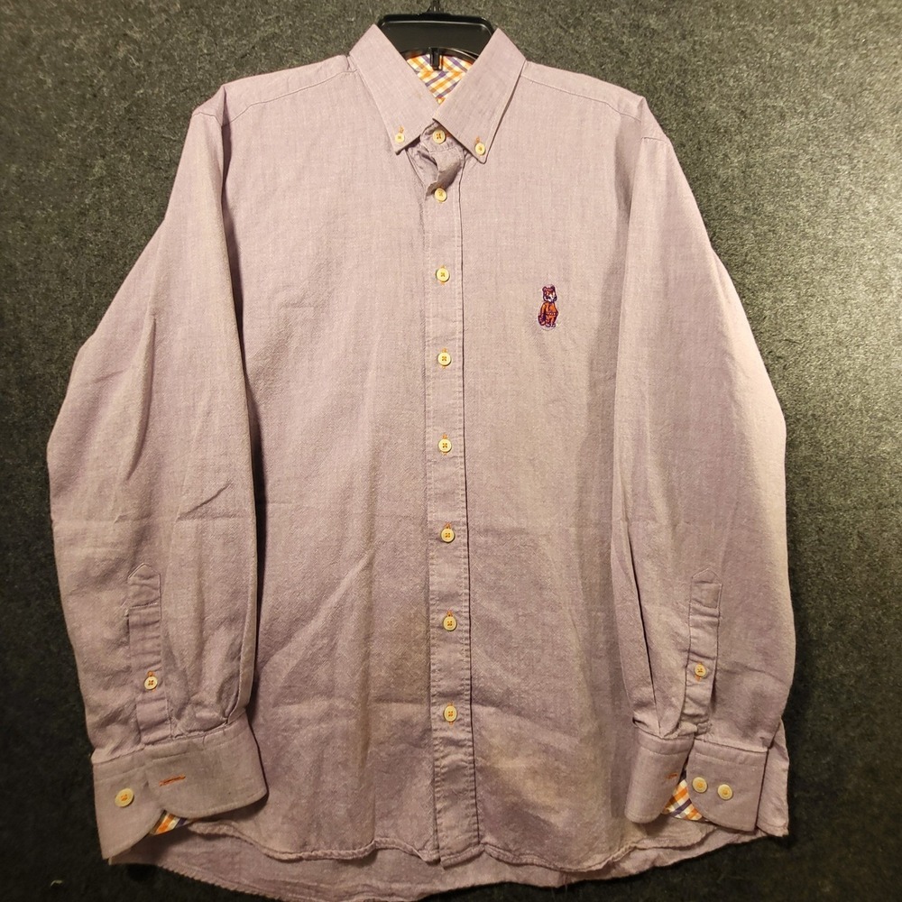 Clemson Tigers Lavender Purple Cotton Oxford Button Down Shirt Mascot Logo Large